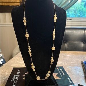 J.Crew, dark gold tone necklace with light pink glass beads